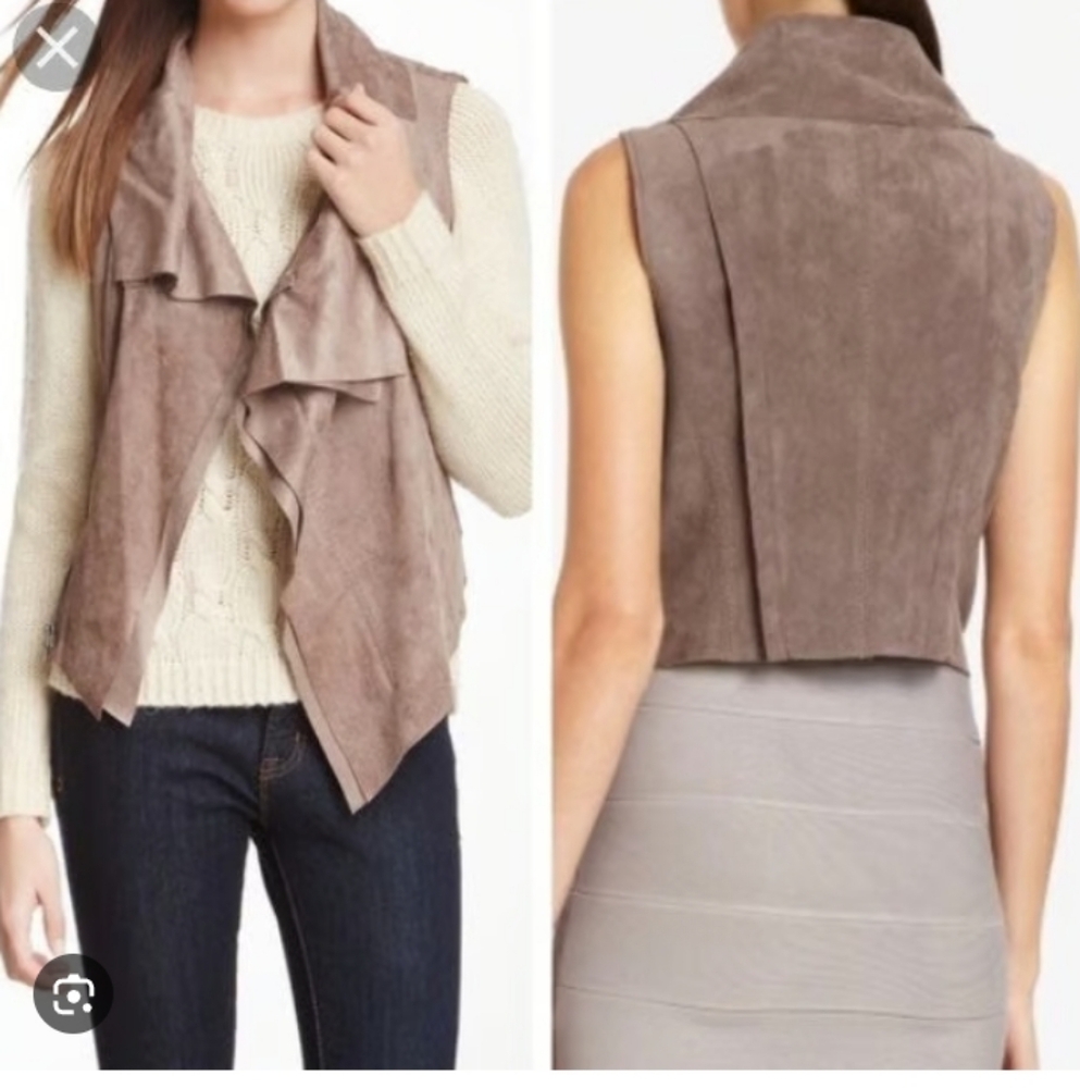 BCBGMAXAZRIA Asymmetrical Faux Suede TaupVest - BohoChic  Size XS